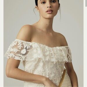 Anthropologie Lace Off-The-Shoulder Cream Blouse size XL